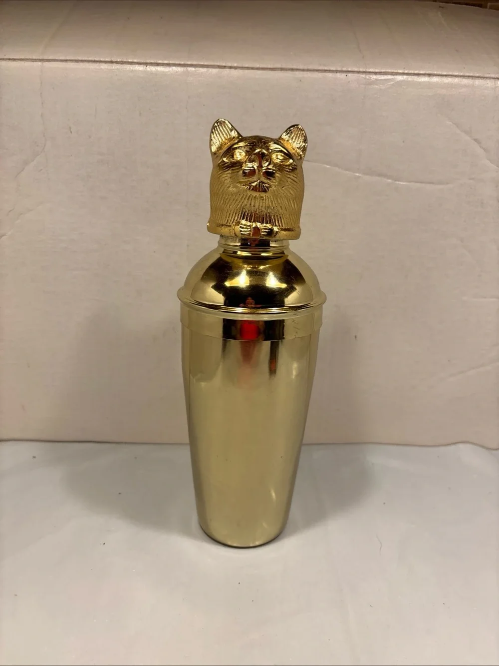 Gold Cat-Head Cocktail Shaker - Decorative Bar Accessory Rare